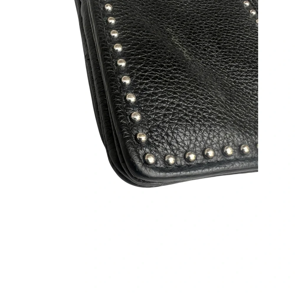 Brighton Pretty Tough Organizer Bag Black Leather Studded Bag Detachable Strap